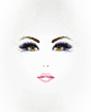 A woman 's face with long eyelashes and pink lips.
